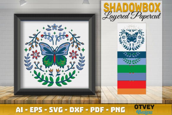 Butterfly Folk Art Scandinavian Shadow 3D SVG