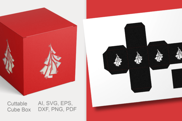 Christmas Trees Cube Gift Box 3D SVG Shapes