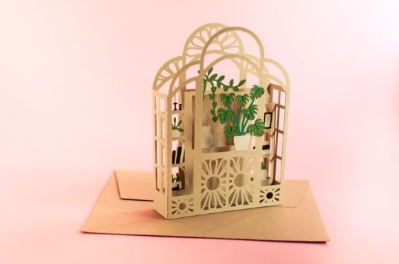 Rattan Wicker Plant Shelf Pop Up Box Card – 3D SVG for Spring Branding