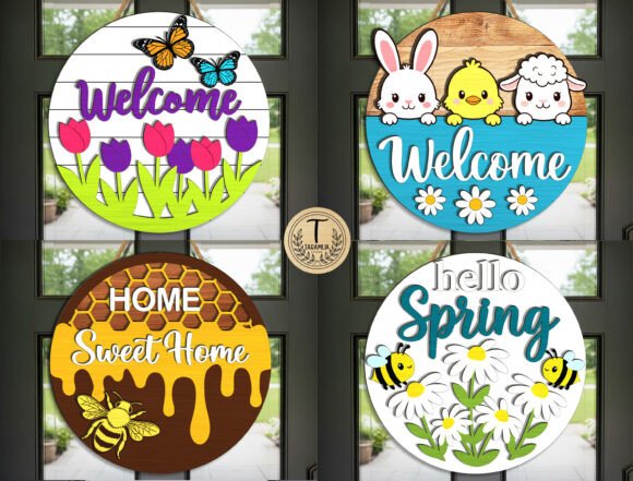 Spring Door Sign SVG Bundle for Laser Cutting