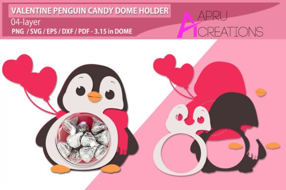 Valentine Penguin Candy Dome: 3D SVG for Valentine's Day